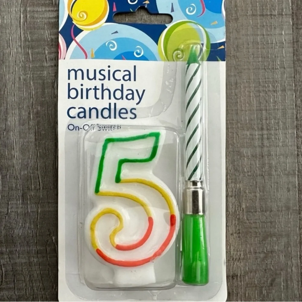💞 New Multicolored Number 5 and Green Musical Birthday Candle Set